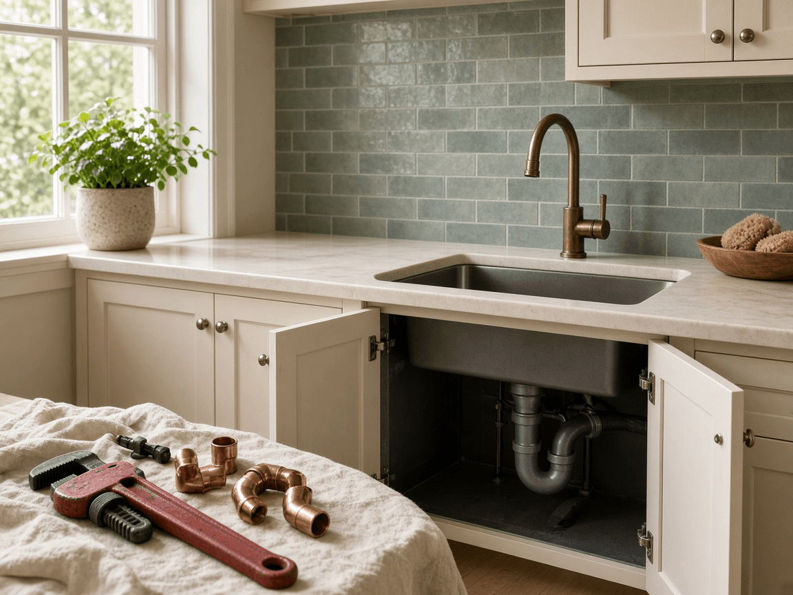 Kitchen sink area prepared for a residential repair